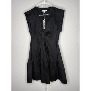NWT Steve Madden Mini Dress Medium Black 100% Cotton zip Closure Cap Sleeve
